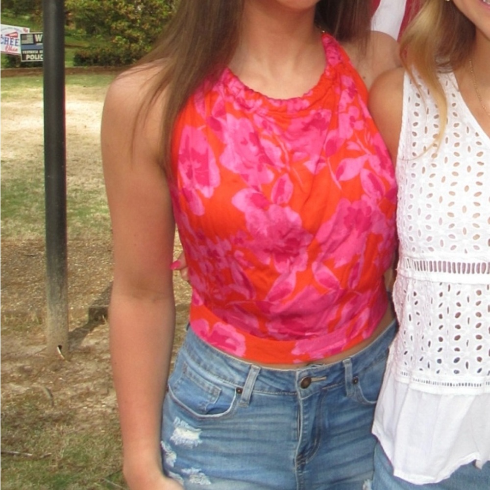 Floral Pink and Orange Women's Top